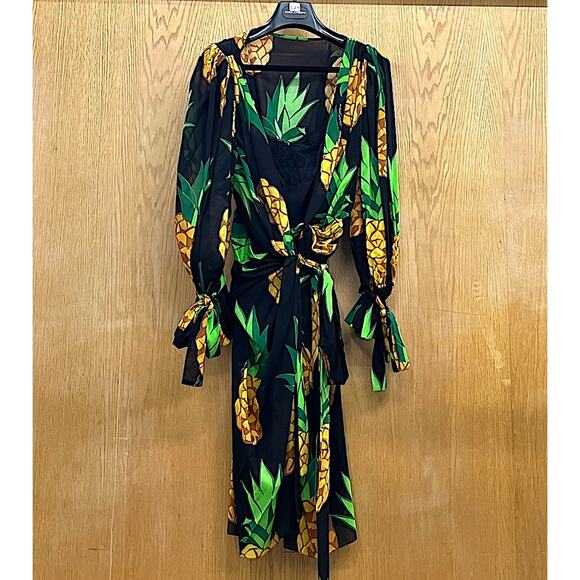 Dolce & Gabbana Runway Pineapple Wrap Silk Mini Dress Multicolor IT 42 M - Picture 9 of 13